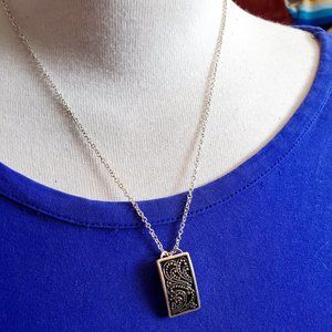 16" Silver Tone Paisley Rectangle Pendant Necklace